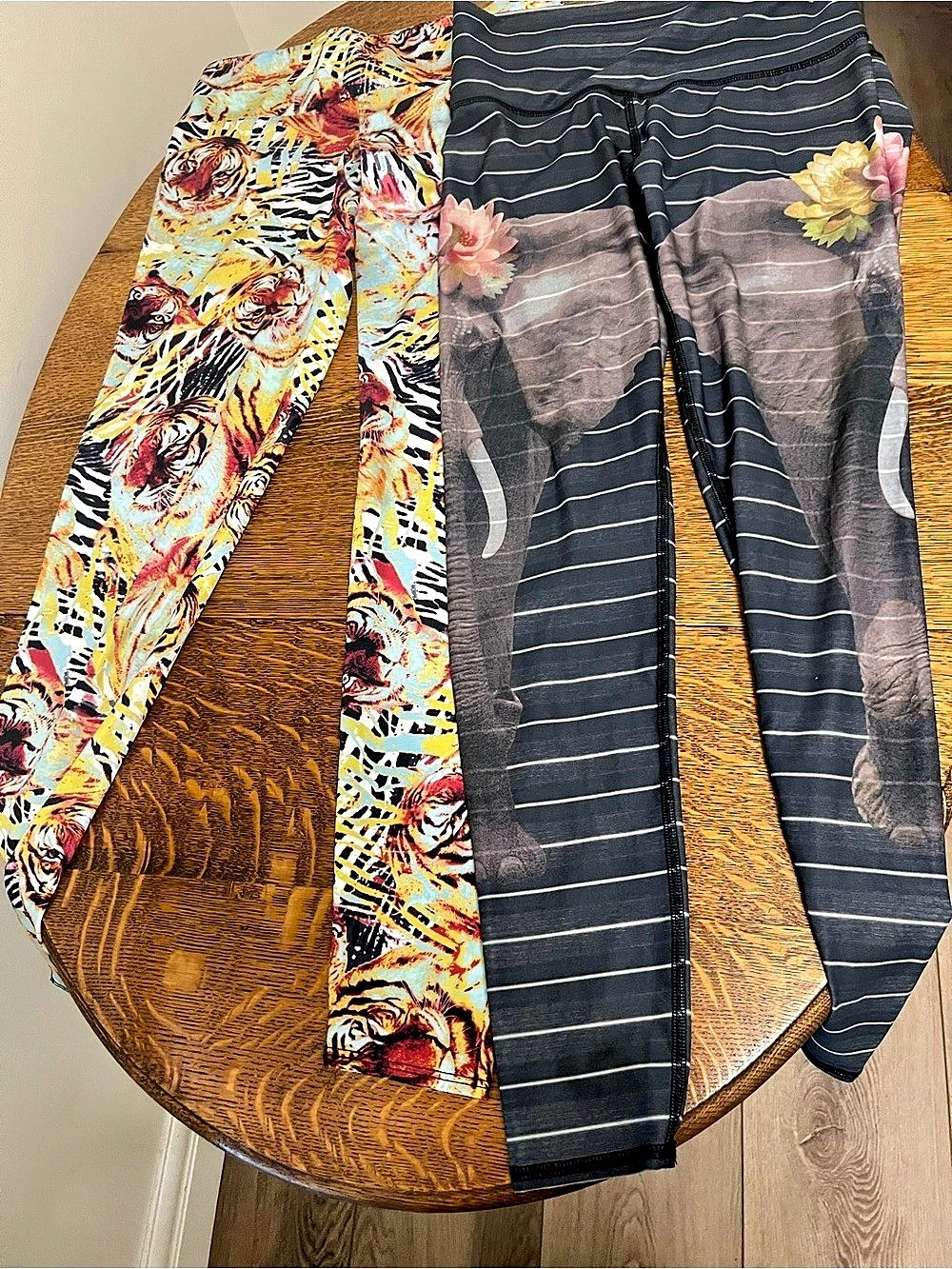 TeeKi Love The Elephant Hot Pant Floral Leggings AND Onzie M/L tiger leggings
